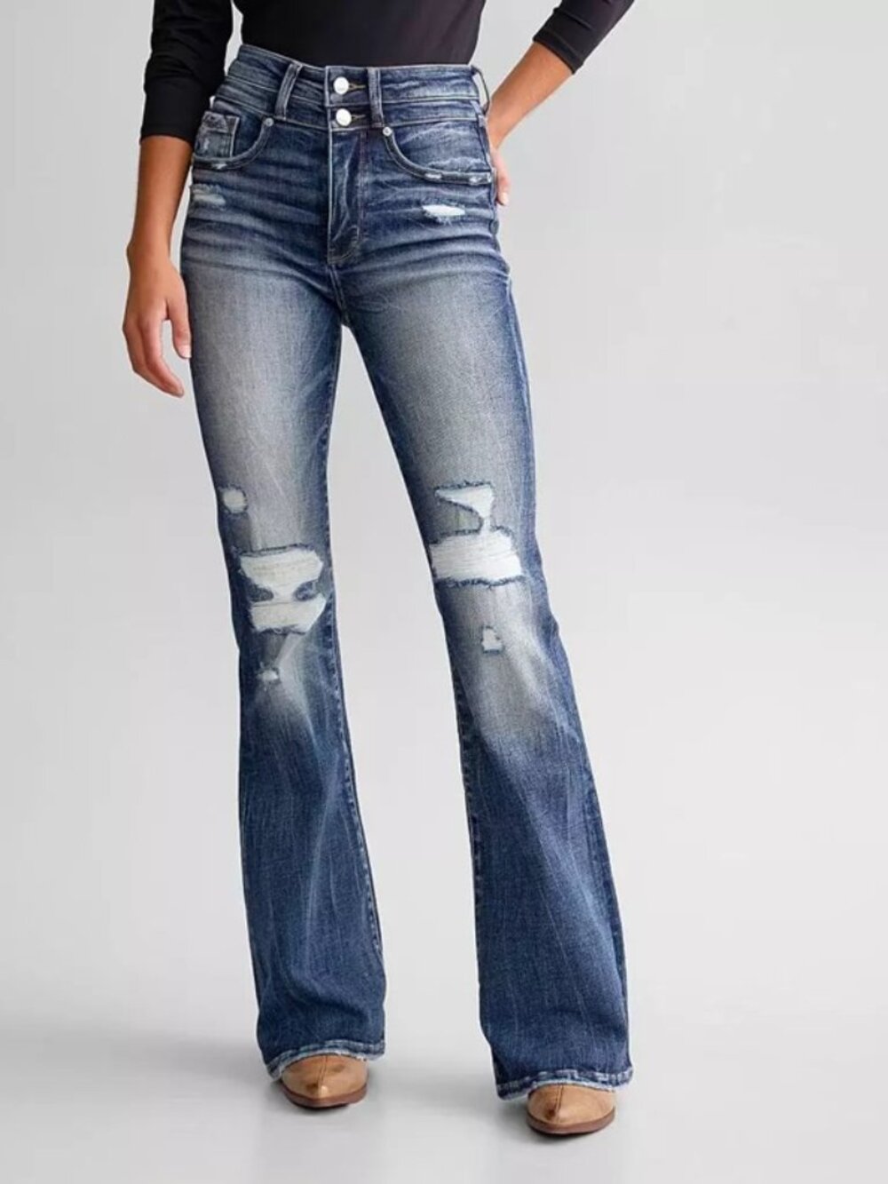 Buckle Black Destroyed Distressed Blue Denim Jeans Fit No 35 Size 28